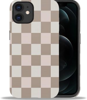 Compatible with iPhone 11 Matte Case, Brown Pink Check Plaid Pattern for Girl Full Body Design Soft Silicone Drop Shock Scratch Protection