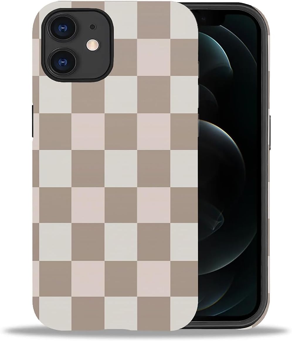 Compatible with iPhone 11 Matte Case, Brown Pink Check Plaid Pattern for Girl Full Body Design Soft Silicone Drop Shock Scratch Protection