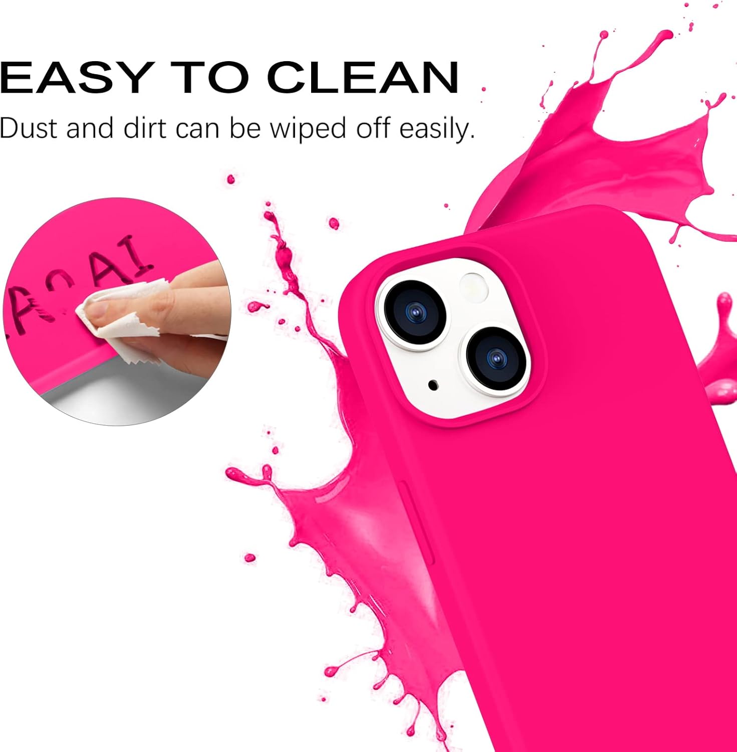 Compatible with iPhone 14 Case, Soft Silicone Gel Rubber Bumper Microfiber Lining Hard Back Shockproof Protective Phone Cover for iPhone 14 6.1", Hot Pink - Image 2