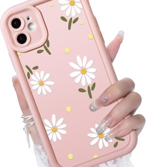 Compatible with iPhone 12 Case, Creative Flower Pattern Design Girls Women Liquid Silicone Cover, Thicker Frame Shockproof and Scratch-Resistant Soft Case for iPhone 12 - Pink