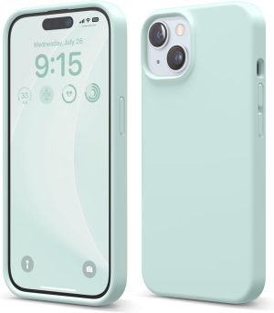 Compatible with iPhone 15 Case, Liquid Silicone Case, Full Body Protective Cover, Shockproof, Slim Design, Anti-Scratch Soft Microfiber Lining, 6.1 inch (Mint)