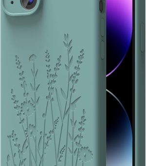 Magnetic Engraved Case Compatible with iPhone 15 Case, Compatible with , Camera All-Round Protection, Slim Liquid Silicone Phone Case for Women Girls, Midnight Green Flower