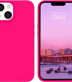 Compatible with iPhone 14 Case, Soft Silicone Gel Rubber Bumper Microfiber Lining Hard Back Shockproof Protective Phone Cover for iPhone 14 6.1", Hot Pink