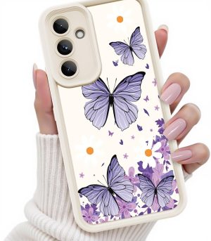 for Samsung Galaxy A35 5G Case, Creative Butterfly Pattern Design for Girl Women, Soft Silicone Shockproof Anti-Scratch Protection Phone Cover for Galaxy A32 (Lilac Purple Butterfly)