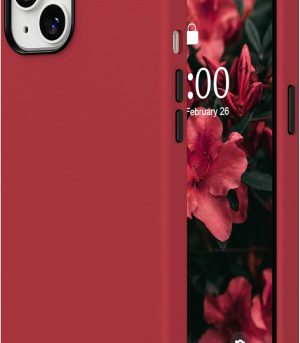 Compatible with iPhone 13 Case, Premium Faux Leather Phone Case (with Metallic Buttons & Microfiber Lining) for 13 (6.1 inch 2021), Red