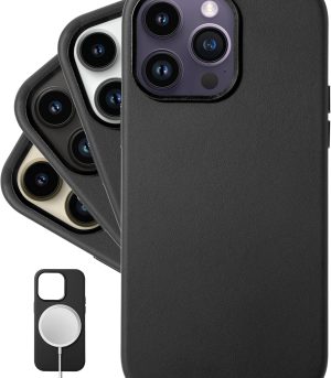 (for iPhone 14 Pro Max) - European Nappa Leather Case - Smoothen and Soften Over Time - Compatible with Magsafe - Black